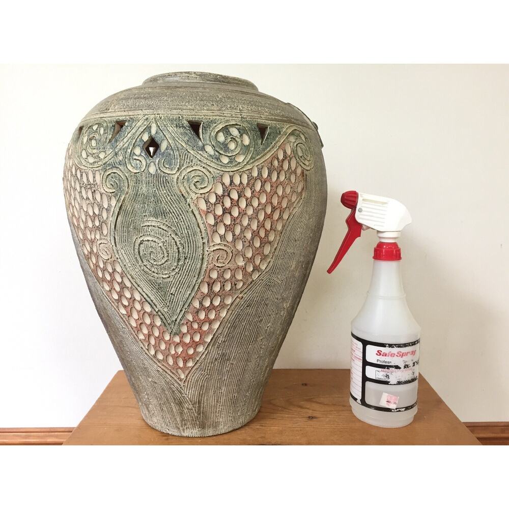 Vtg Studio Art Pottery Matte Earthenware Grecian Style Flower Floor Vase Urn 16"